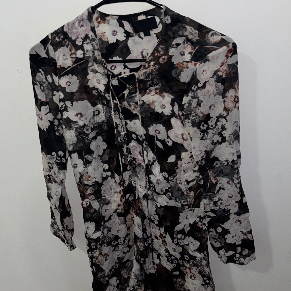INTERMIX Black and White Floral Top